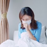 Woman Cough in Bedroom.