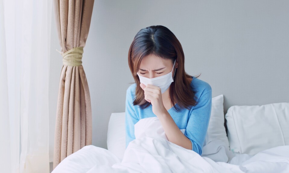 Woman Cough in Bedroom.