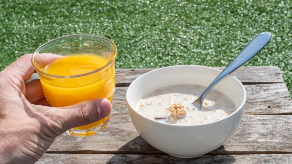 Orange Juice And Cereal.