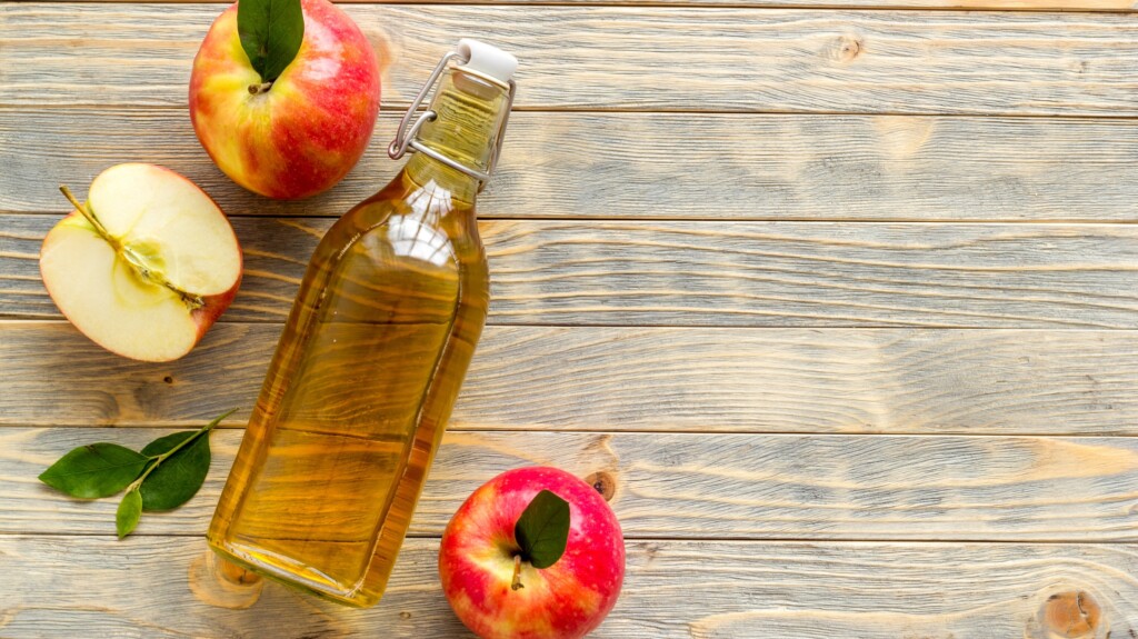 apple cider vinegar with apples.