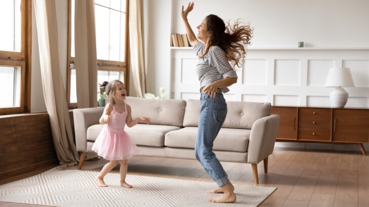 Energetic Mom doing dance.