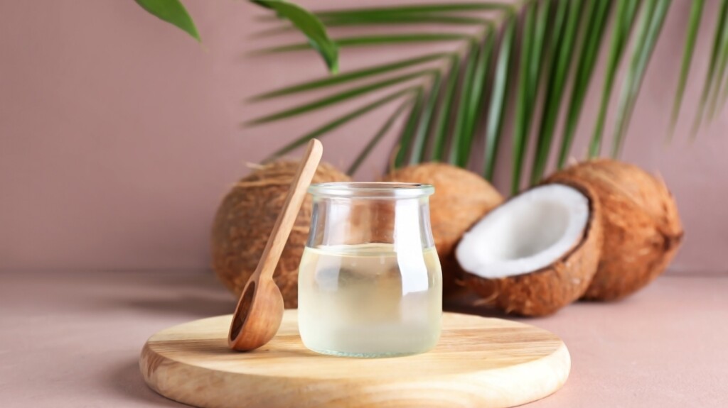 Coconut oil with spoon.